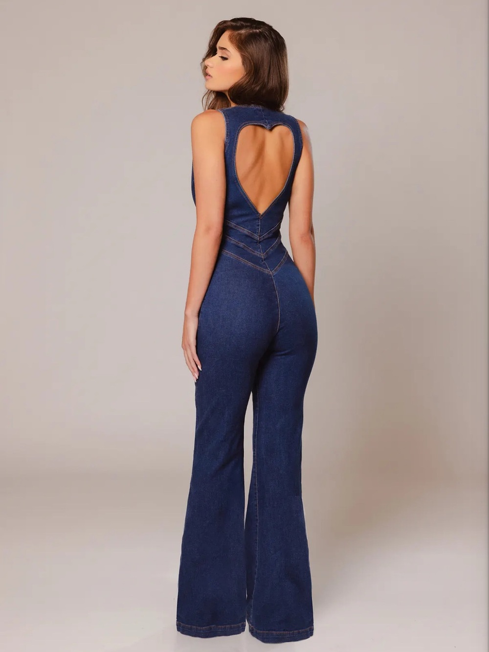 REVICE Hollywood Heartthrob Dark Blue Denim Jumpsuit with O Ring Zipper - Picture 2 of 11